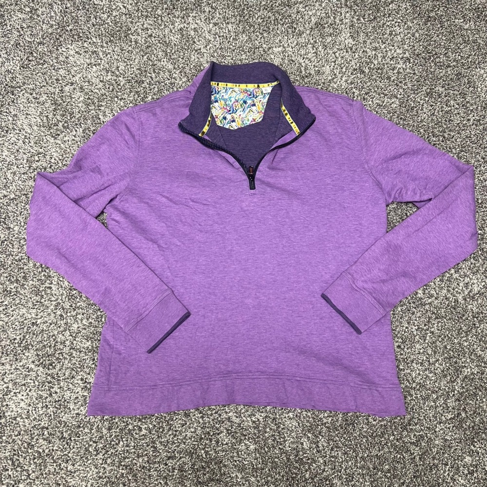 Robert Graham XL Purple Heathered 1/4 Zip Cotton Pullover Sweater Classic Fit